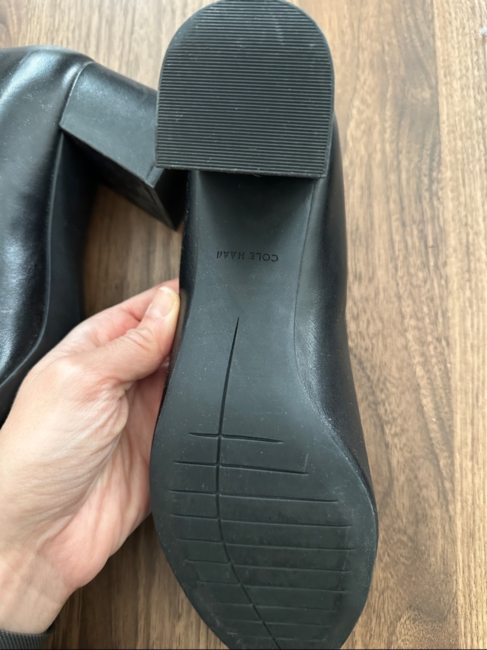 Cole Haan Black Leather Ballet Heels with Gloss Cap Toe - Picture 3 of 7